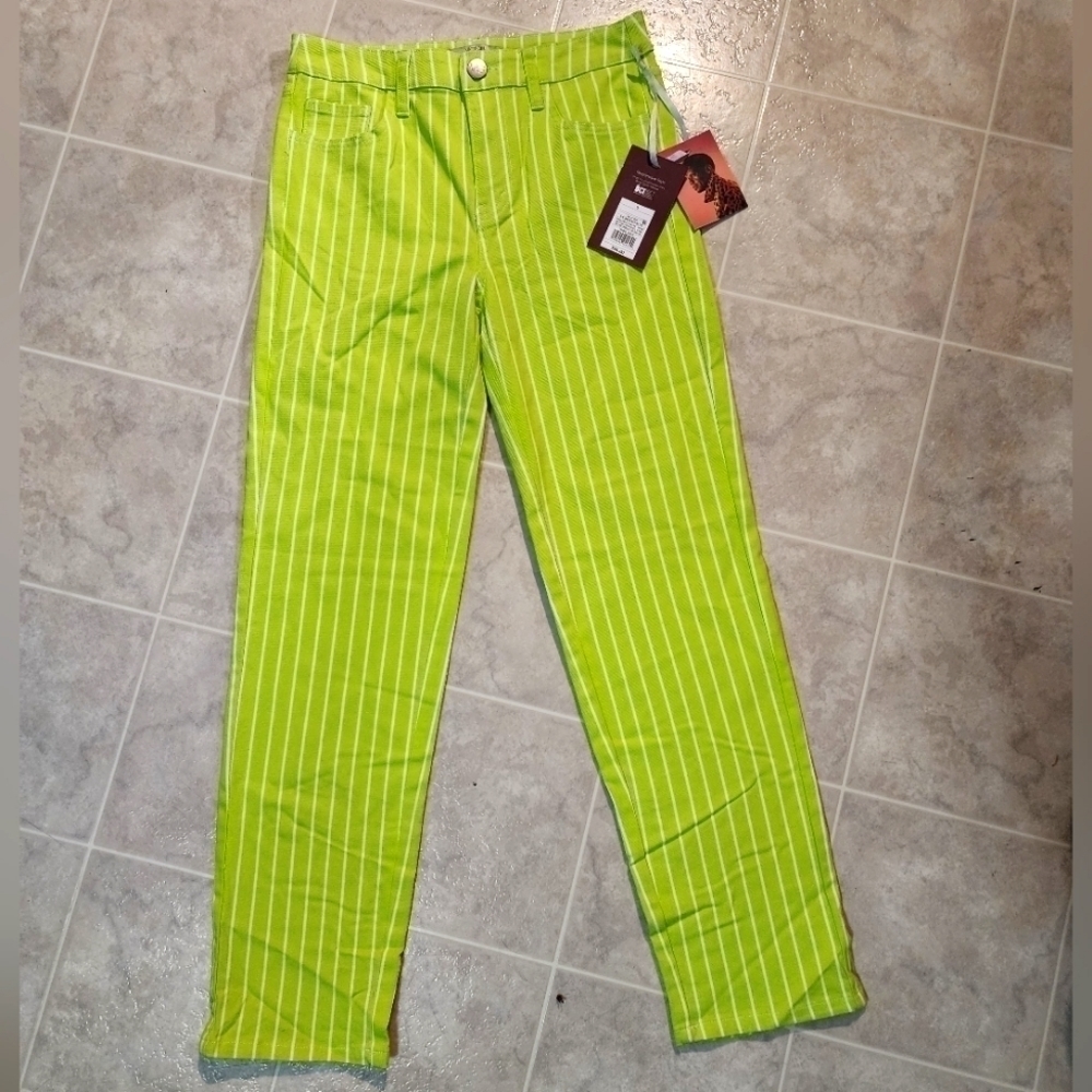 NWT! Super Cute! Victor Glemaud- Womens (0) Jeans- Green Lime White Stripes